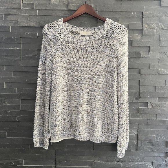 Cream Brand Lightweight Sweater W/Sheer Back Size Large Blue/Cream - Picture 11 of 11